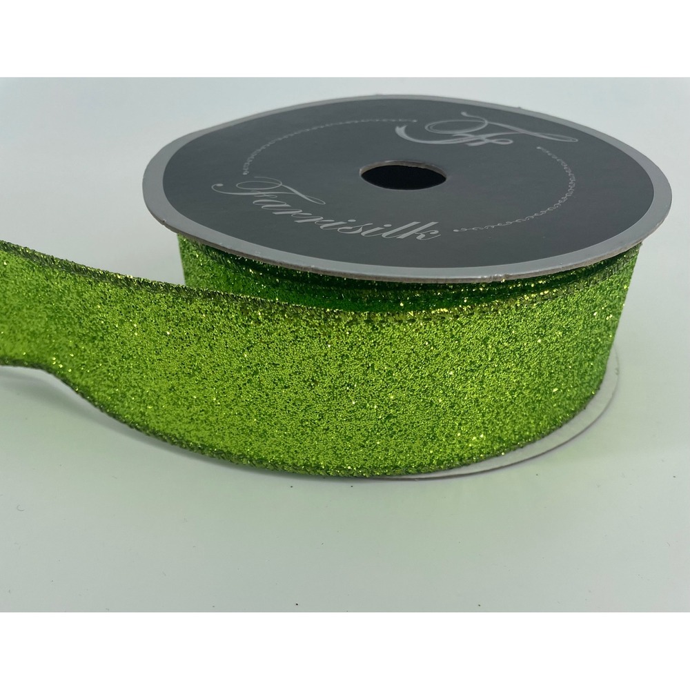 Farrisilk Diamond Dust Green Lime Glitter Ribbon 1.5" x 10 Yards RP083-51 NEW